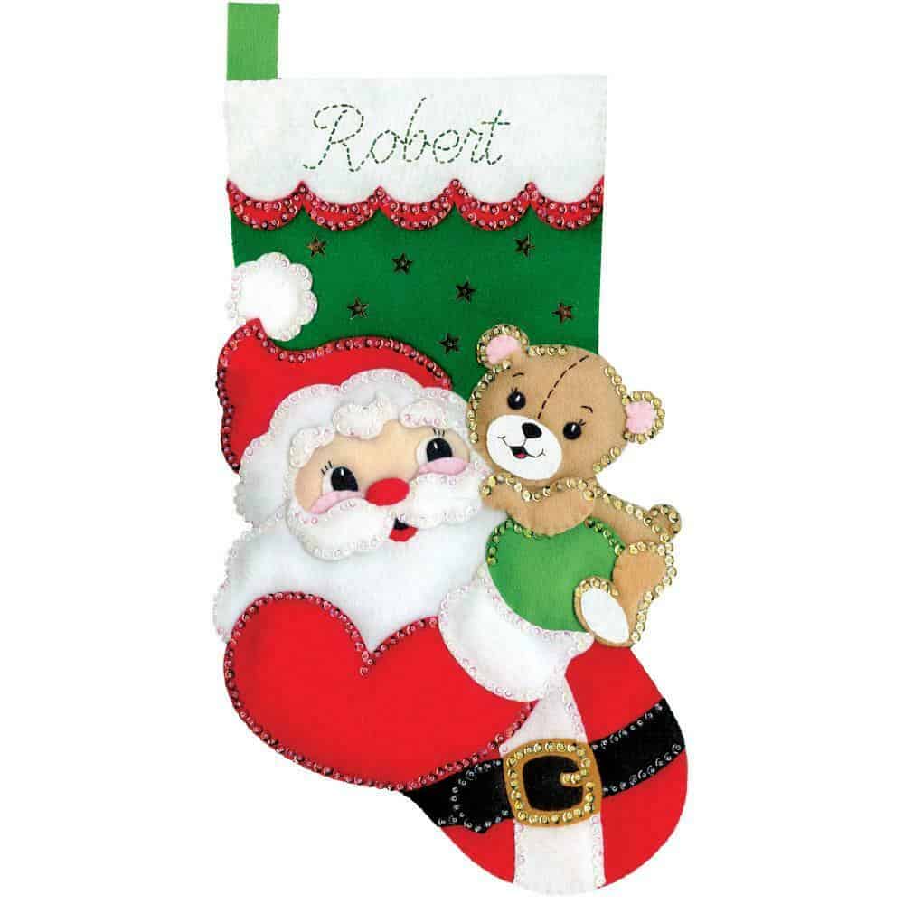 Design Works Felt Stocking Applique Kit 18 Long Santa & Teddy